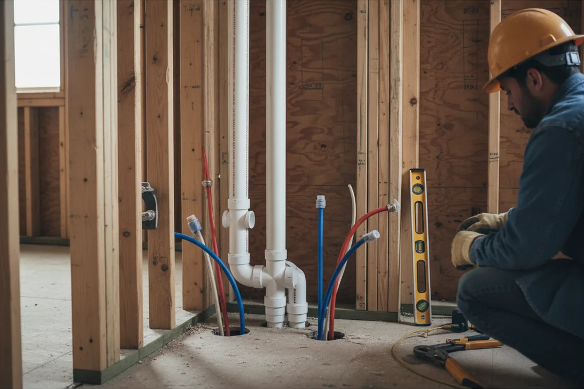 Drain and supply rough-in during Sump Pump Repair in Minnetonka